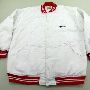 VINTAGE Yankee Lager Bomber Jacket Mens Size Large Full Snap Up Long Sleeve Coat